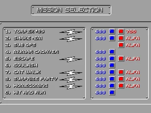 Mission selection screen