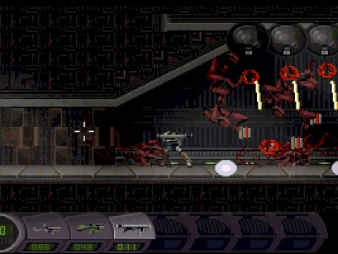 Activate the laser turrets and they'll blast the aliens to pieces