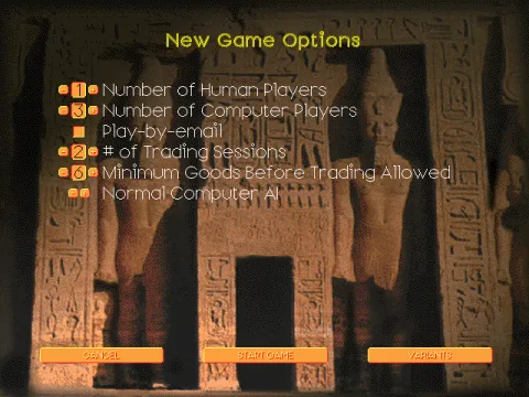 The initial setup and gameplay options