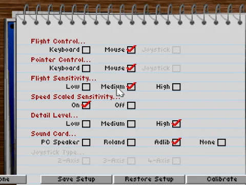 Controls and options