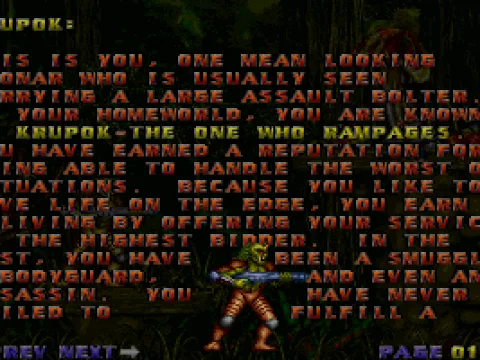 The help screen provides some background information about the story and the characters (shareware version).