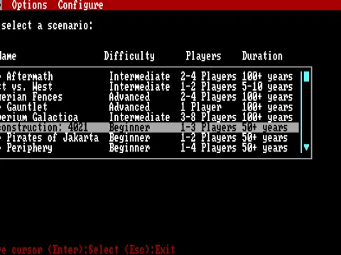 Selecting a scenario to play