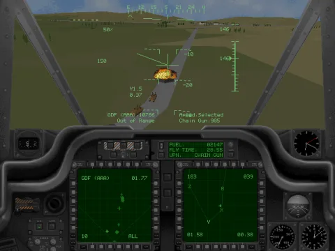 Destroying some enemy tanks with the chain gun.