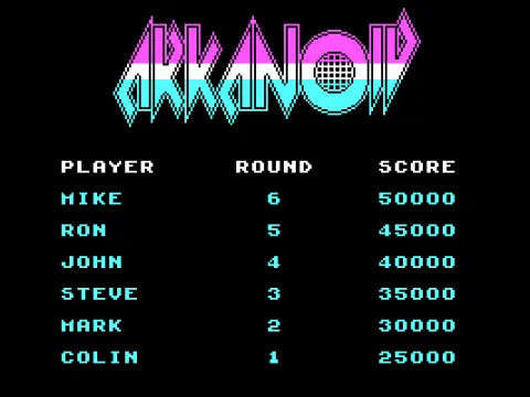 High score screen (1987 Imagine version)