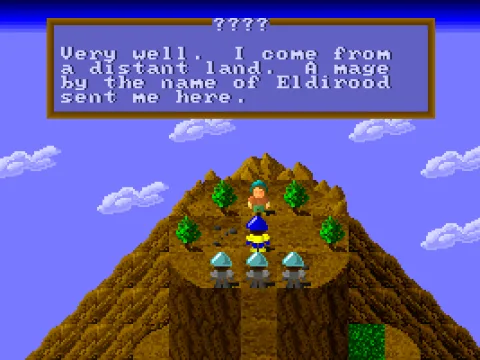 The hero emerges from the sky