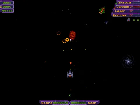 Trying to destroy an asteroid while an enemy ship approaches.