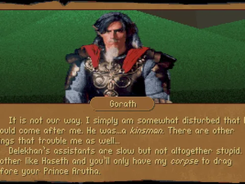 Introducing Gorath, a moredhel (dark elf) who plays a crucial role in the game's plot and is also a playable character