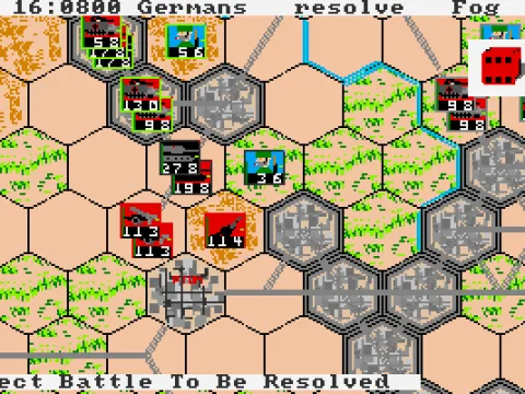 Battles resolve via dice rolling