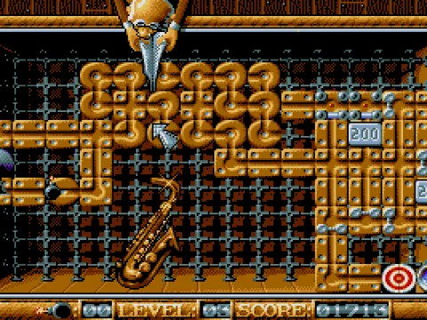 Obstacles!  The pieces at the top are only visible when the man turns pages in his newspaper. (VGA)