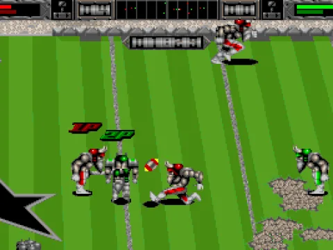 Kicking the ball across the field.