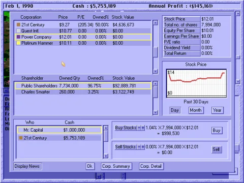 Stock market screen