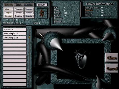 Cavewars allows to design your own units by combining weapons and armour that are made from different materials.