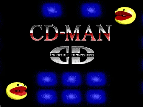 Pre-release shareware load screen with Pac Man like character