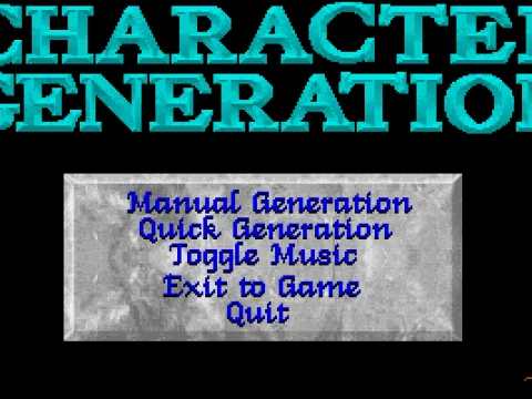 Character generation menu