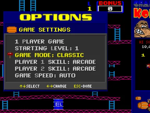 The Game Settings menu allows you to switch from Classic to Champ mode.