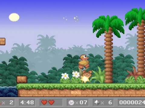 Jump on top of monsters to defeat them.