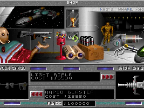 At the shop, you buy weapons for your landing parties exclusively.