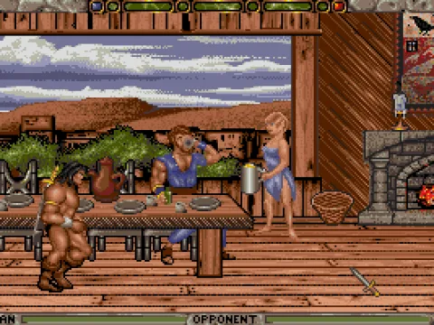 Inside buildings (such as this tavern), the game switches to a side view.