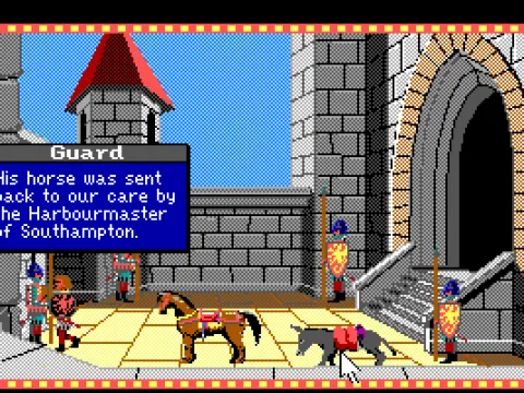 Talking with a guard before leaving on your quest