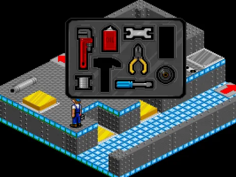 In each level, Zack has to find his tools, such as the pipe on the left...