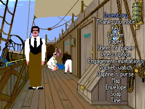 A right-click opens the inventory. Note the vector characters.