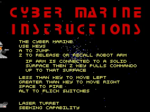 The first screen of the game's help text showing the keyboard controls