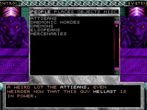 Knowledge Screen - All your 'key' conversations that might help you in your quest are stored here for reviewing.