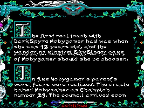 While generating a new character, you are filled in on the history and background of the game world.