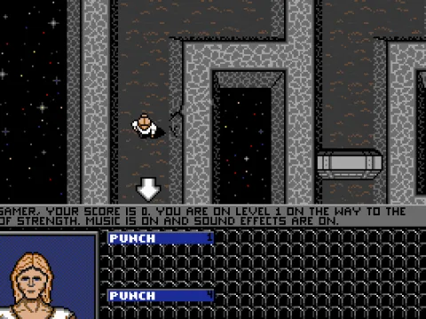 You can move with the arrow keys or by using the mouse for navigation.  Game information in the bar.