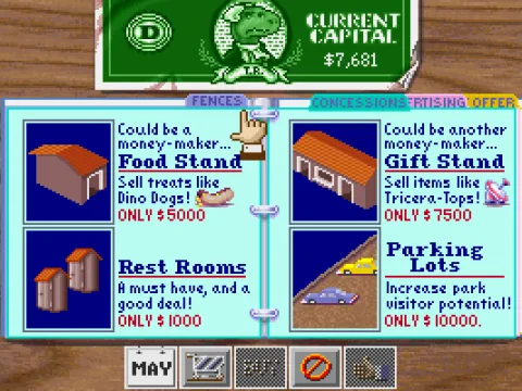 Buy fences, concessions, and advertising for the park