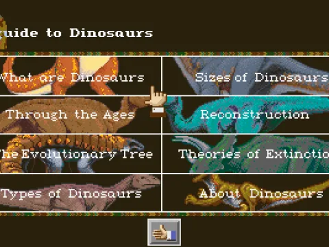 Main menu of the Guide to Dinosaurs