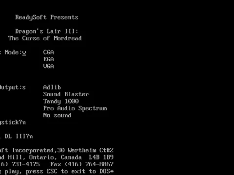 Initialization options: here you can choose the graphics, sound and joystick.