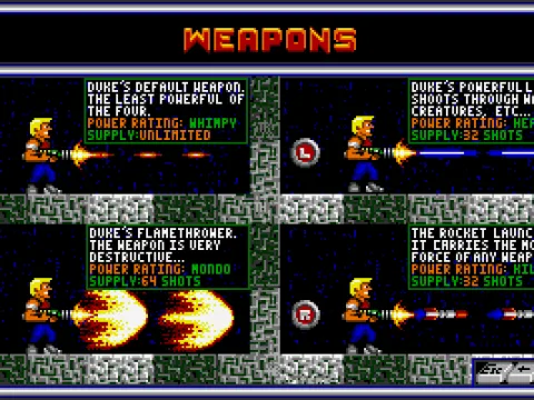 Overview of the Duke's weapons