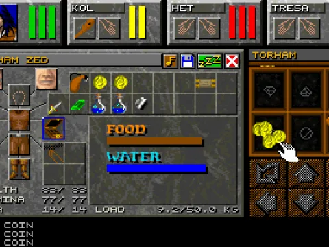 The inventory screen and moneybox