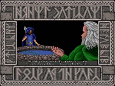 From the intro: Odin sacrifices one of his eyes to the Well of Wisdom for a glimpse of the future.