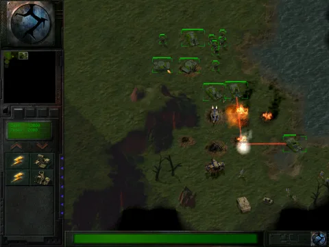 Later in the game, you'll get more advanced weaponry. In the image: tanks firing with lasers.