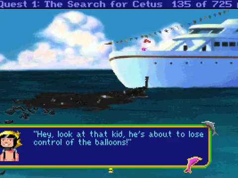 Adam sees a ship polluting the ocean