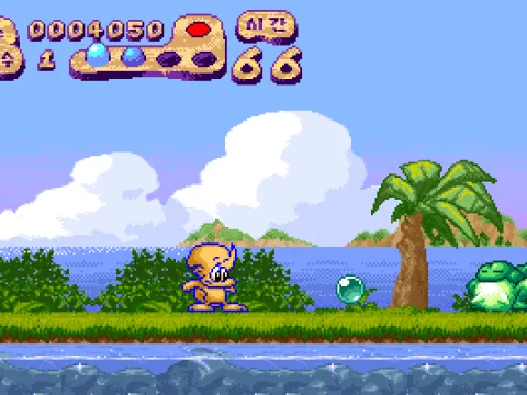 Fighting frogs under palm trees