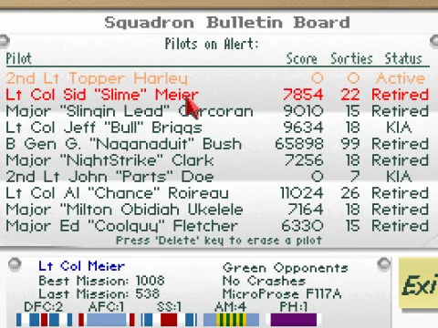 Pilot roster (MCGA/VGA)