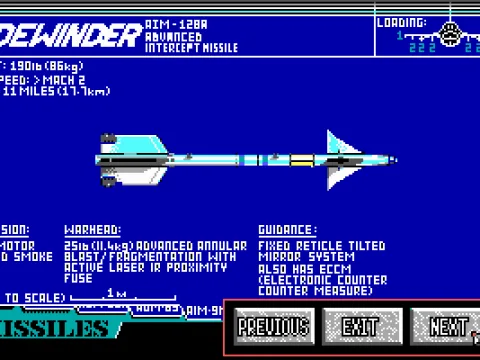 In-game info screens give details on the different rockets...