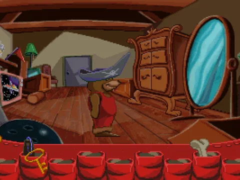 Trying on costumes in the attic