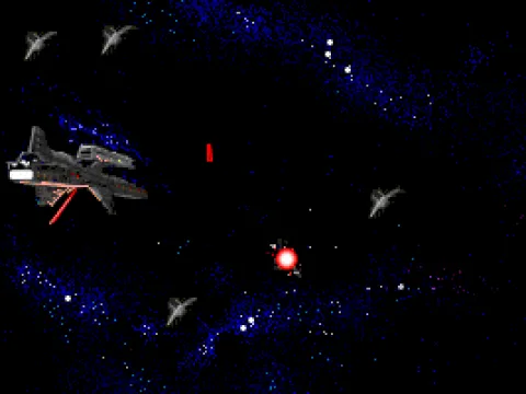 ... as the protagonists's craft engages enemy interceptors.