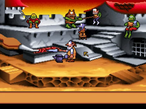 The Forge: Fingus hitches a lift on the big spoon of the angry monster.