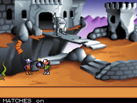 The Trench: Goblins arent sensitive. Most puzzles are about whacking or smashing, or hitting someone with something, or exploding someone as in this case. The stone guard has a short life expectancy.