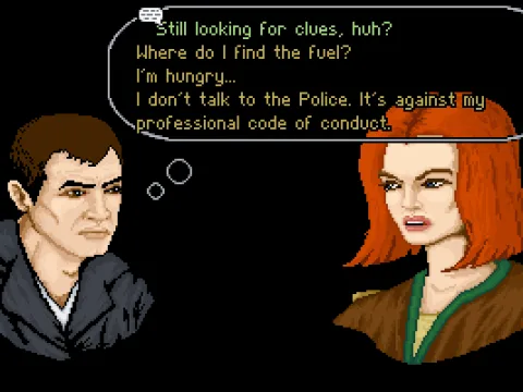 The dialogue screen with multiple-choice sentences.