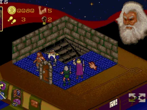 Up to all four of the classic Hero Quest board game characters can join together to romp through a dungeon: the Barbarian, the Dwarf, the Elf, and the Wizard.