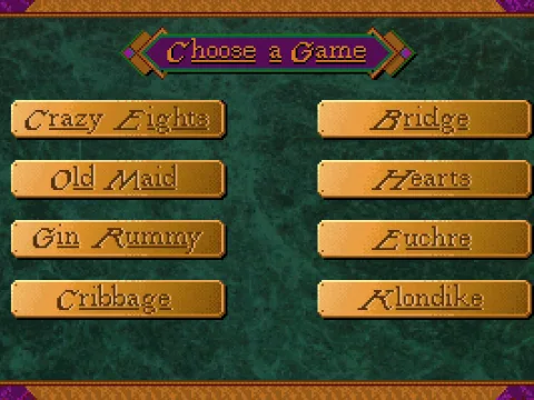 The game selection screen.