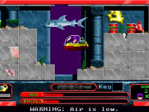 No air, no shield! And this shark-thing is still there!!