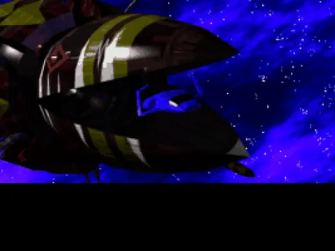 Rendered scene: Jack's spaceship being caught.