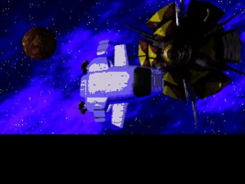 Rendered scene: Jack's spaceship being hunted.